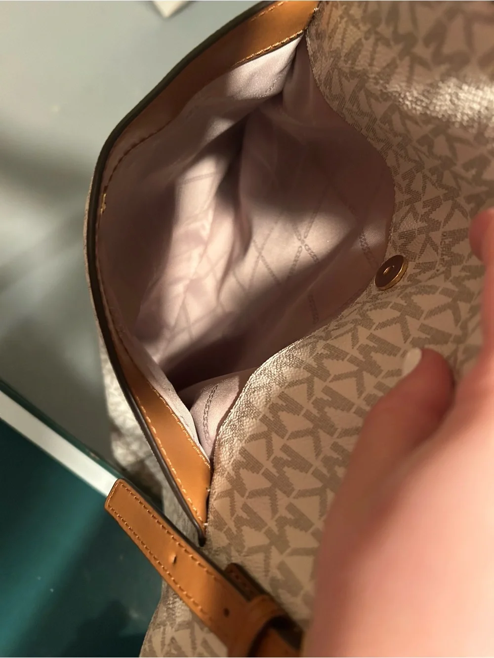 Michael Kors Cream Logo Tote with Tan Leather Trim